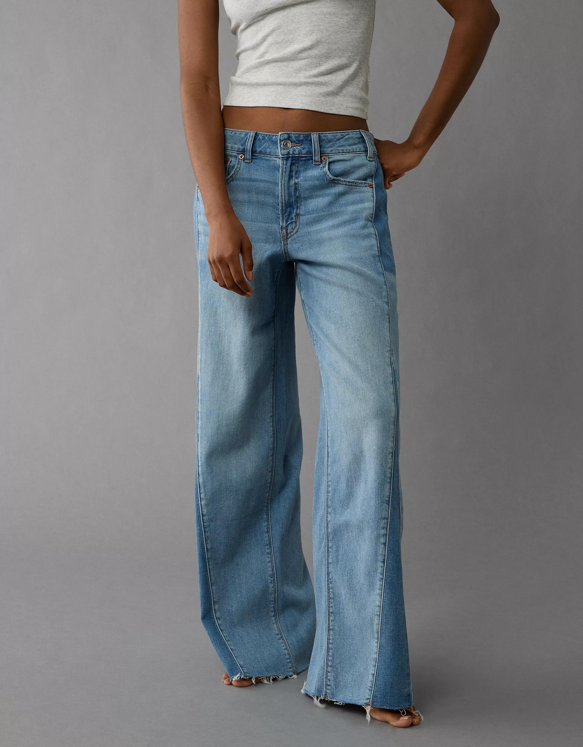 AE Dreamy Drape Stretch Patchwork Low-Rise Baggy Wide-Leg Jean Product Image