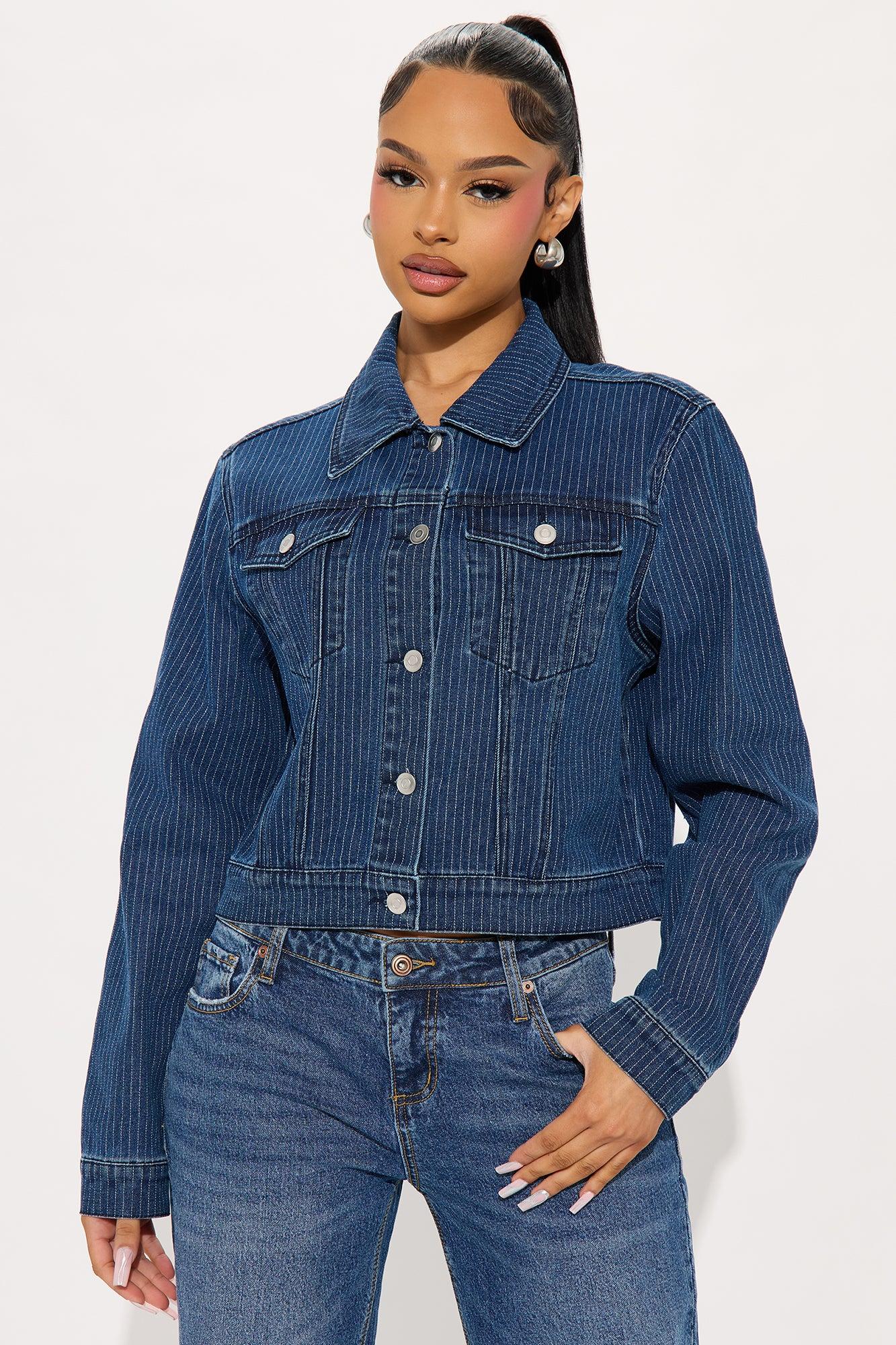 Paloma Pinstripe Denim Jacket - Dark Wash Product Image