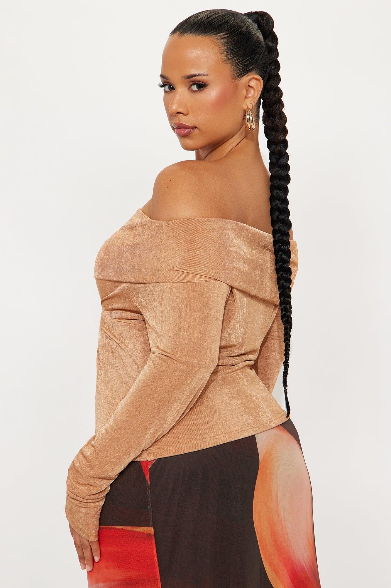 Parisian Long Sleeve Off Shoulder Top - Mocha Female Product Image