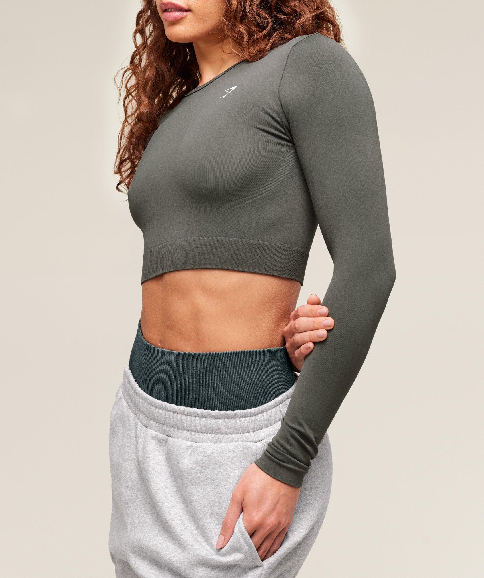 Gymshark Everyday Seamless Long Sleeve Crop Top - Strength Green Female Product Image