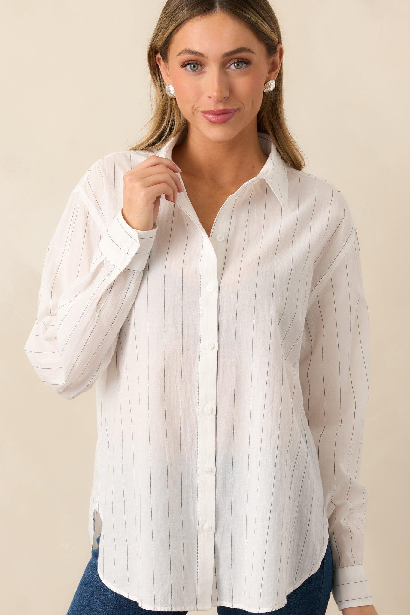 Z Supply Seaport White Striped Shirt Product Image
