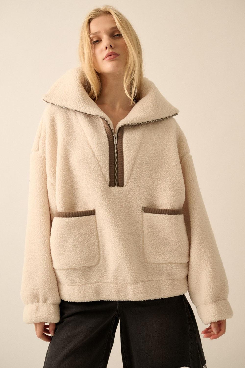 Oversized Sherpa Half Zip Pullover Jacket Product Image