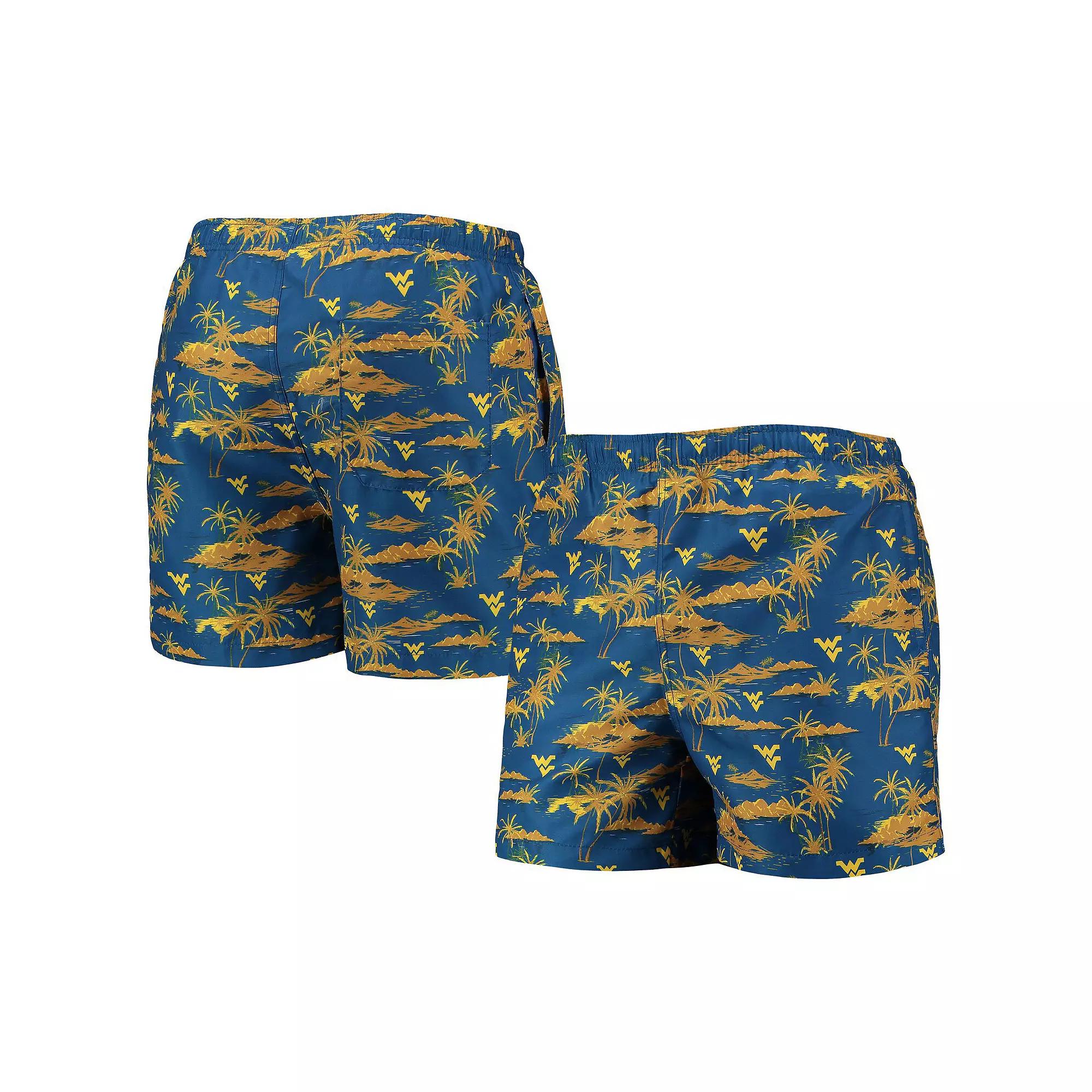 Men's FOCO Navy West Virginia Mountaineers Island Palm Swim Trunks, Size: 2XL, Blue Product Image