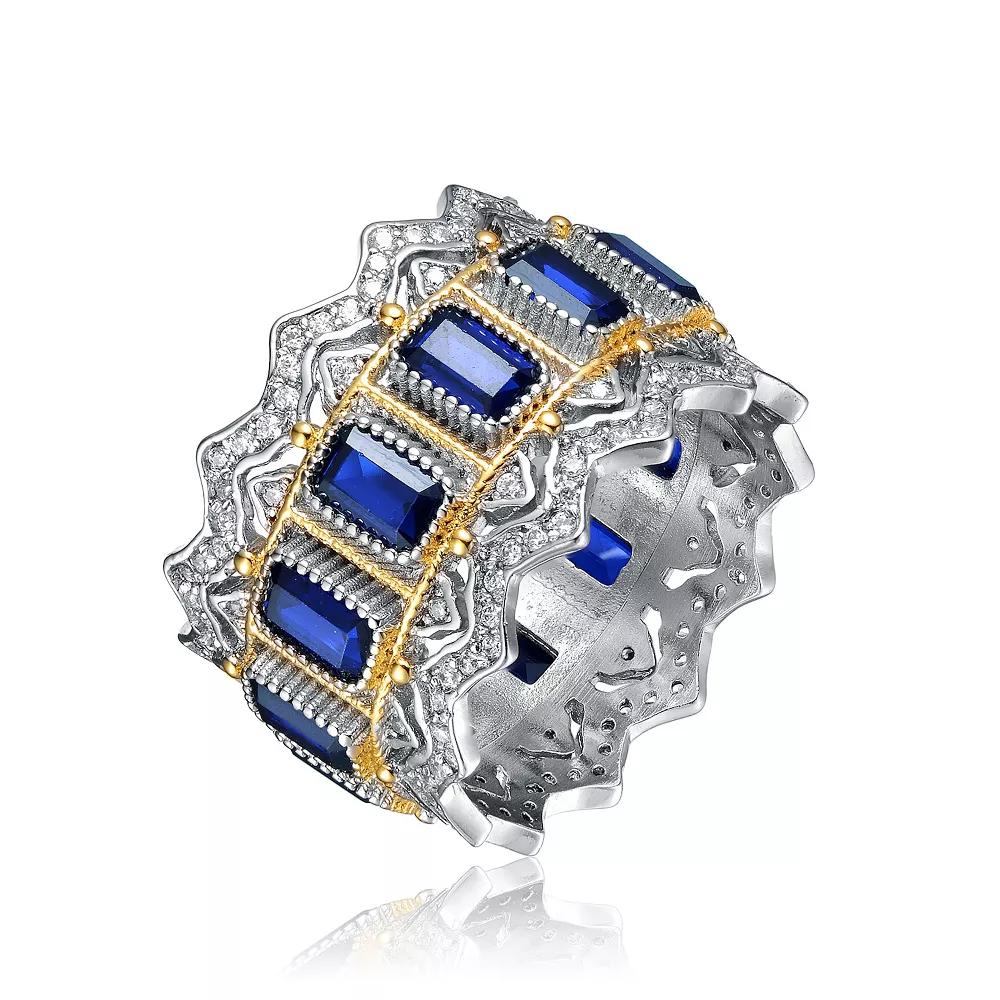 Two Tone Blue Cubic Zirconia Cocktail Ring, Womens Product Image