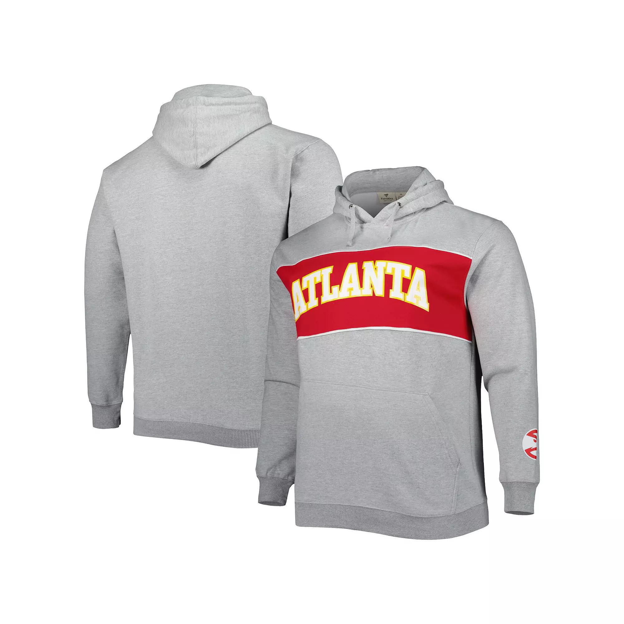 Men's Fanatics Branded Heather Gray Atlanta Hawks Big & Tall Wordmark Pullover Hoodie,  Product Image