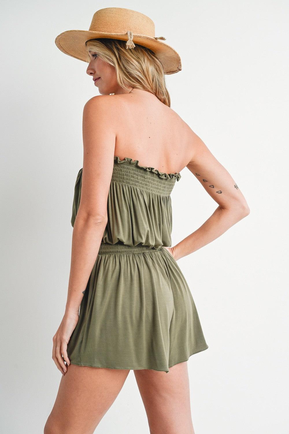 Open Shoulder Smocked Romper Product Image