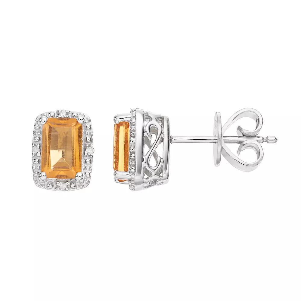 Celebration Gems Sterling Silver Citrine & Diamond Accent Halo Stud Earrings, Women's, Orange Product Image