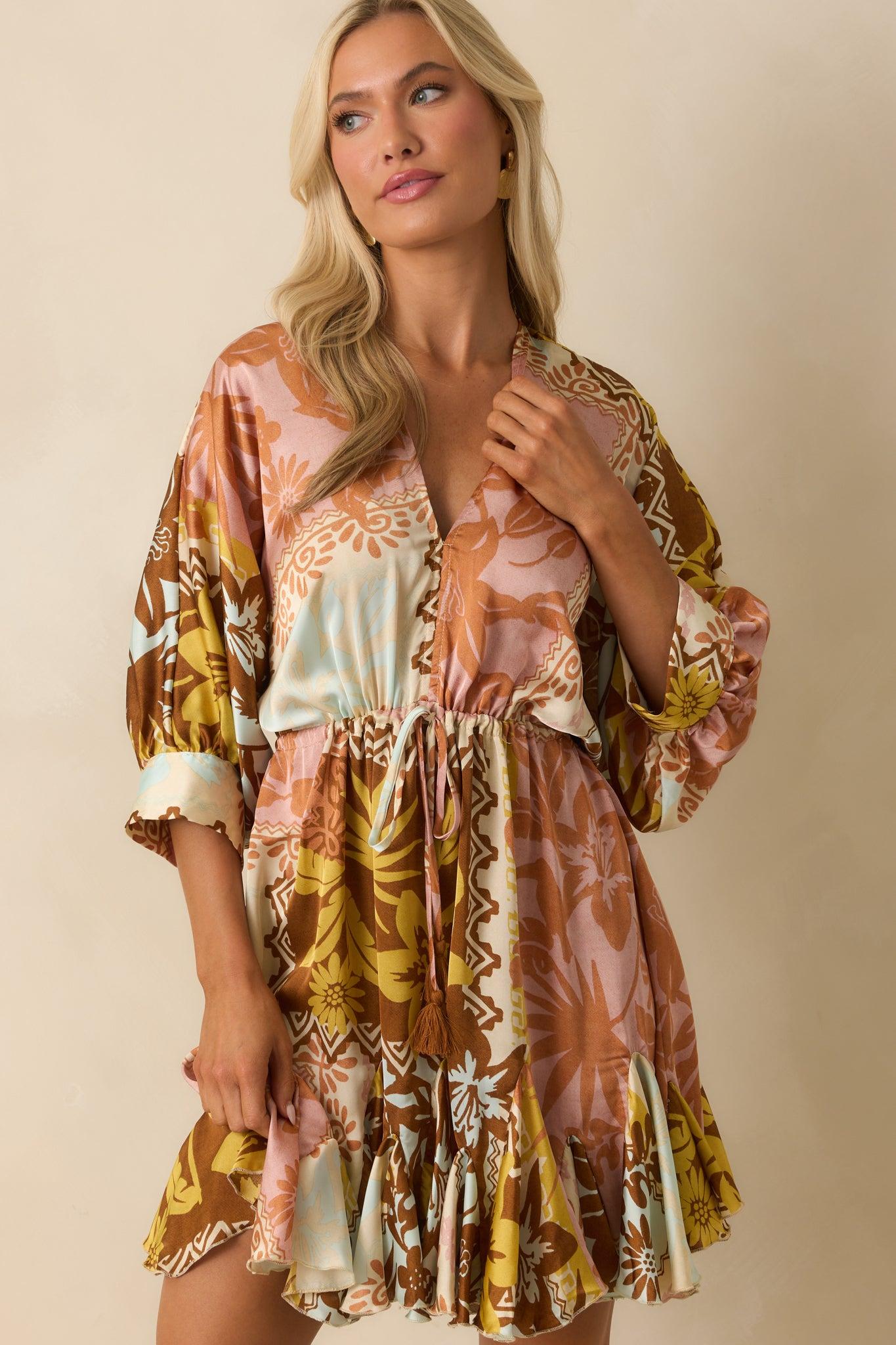 I'll Lead The Way Pink Coral Patchwork Print Mini Dress L / Coral Product Image