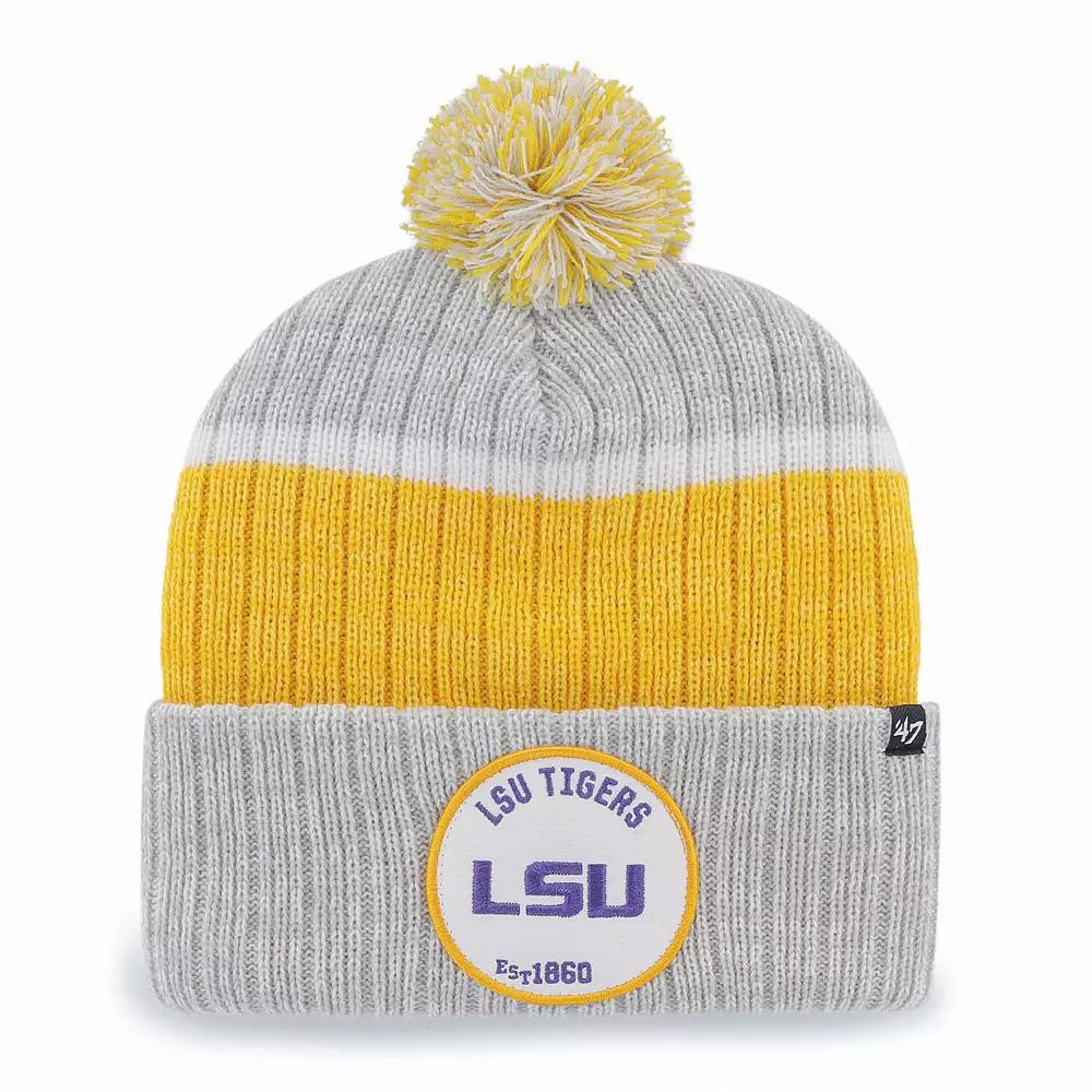 Men's '47 Gray LSU Tigers Holcomb Cuffed Knit Hat with Pom, Grey Product Image
