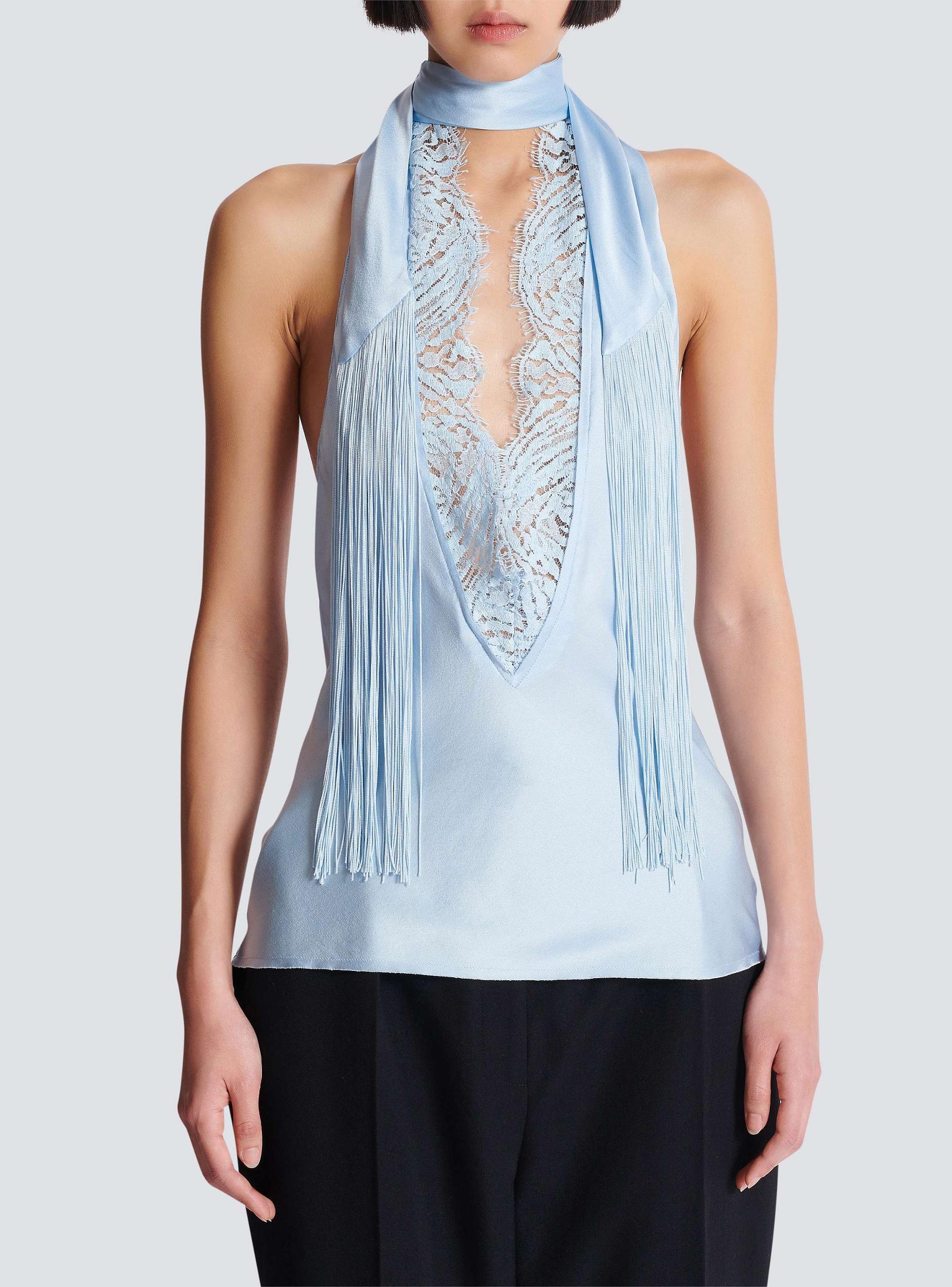 Backless fringed satin top Product Image
