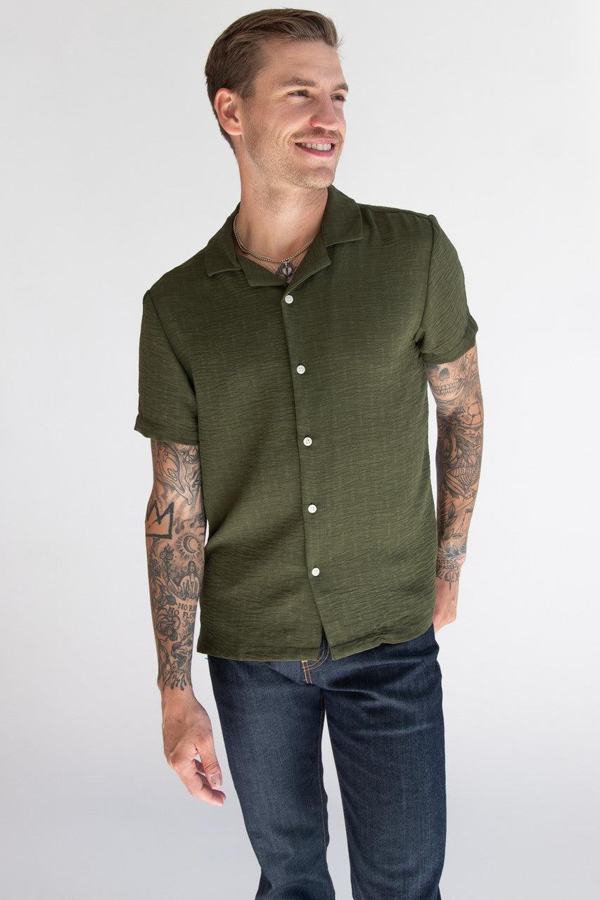 Olive Textured Woven Button Up Shirt Product Image