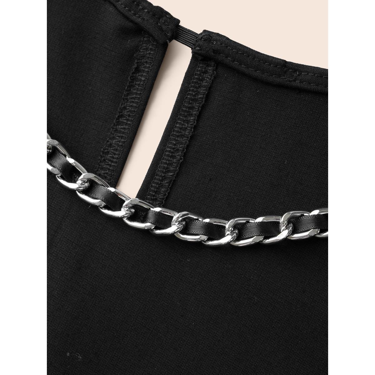 Plus Size Crew Neck Metal Chain Detail T-shirt Black Women Casual Non Round Neck Everyday T-shirts BloomChic 10/M Product Image