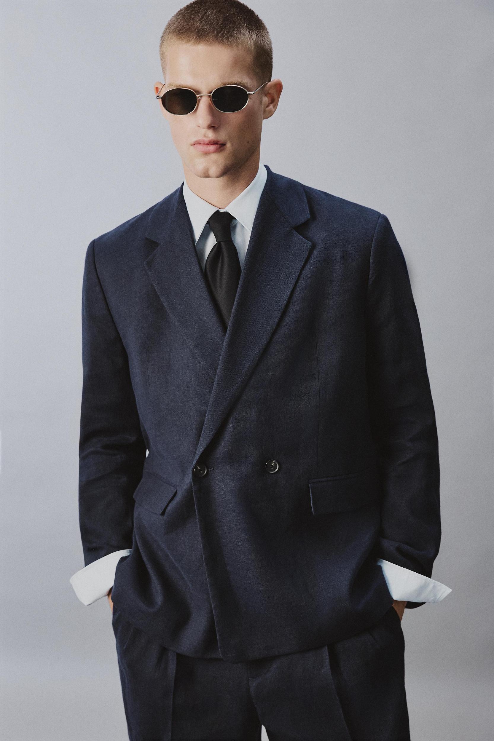 DOUBLE BREASTED LINEN - COTTON SUIT JACKET Product Image
