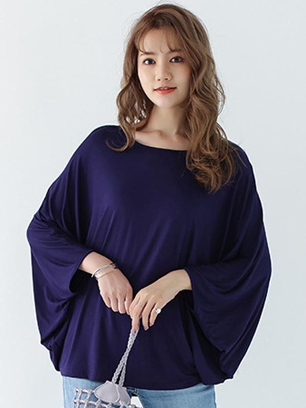 Vintage Loose Round-Neck Batwing Sleeves Shirts Product Image