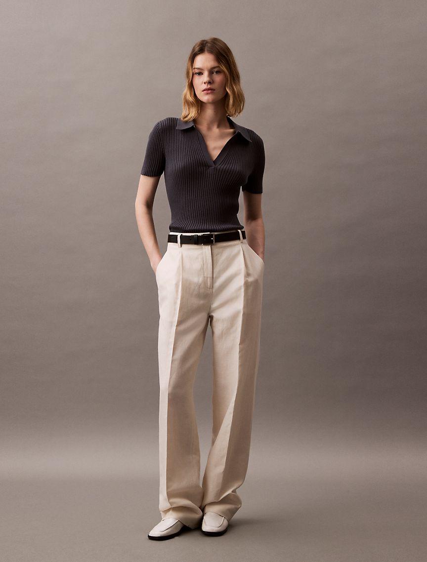 Smooth Cotton Rib Sweater Polo Shirt Product Image