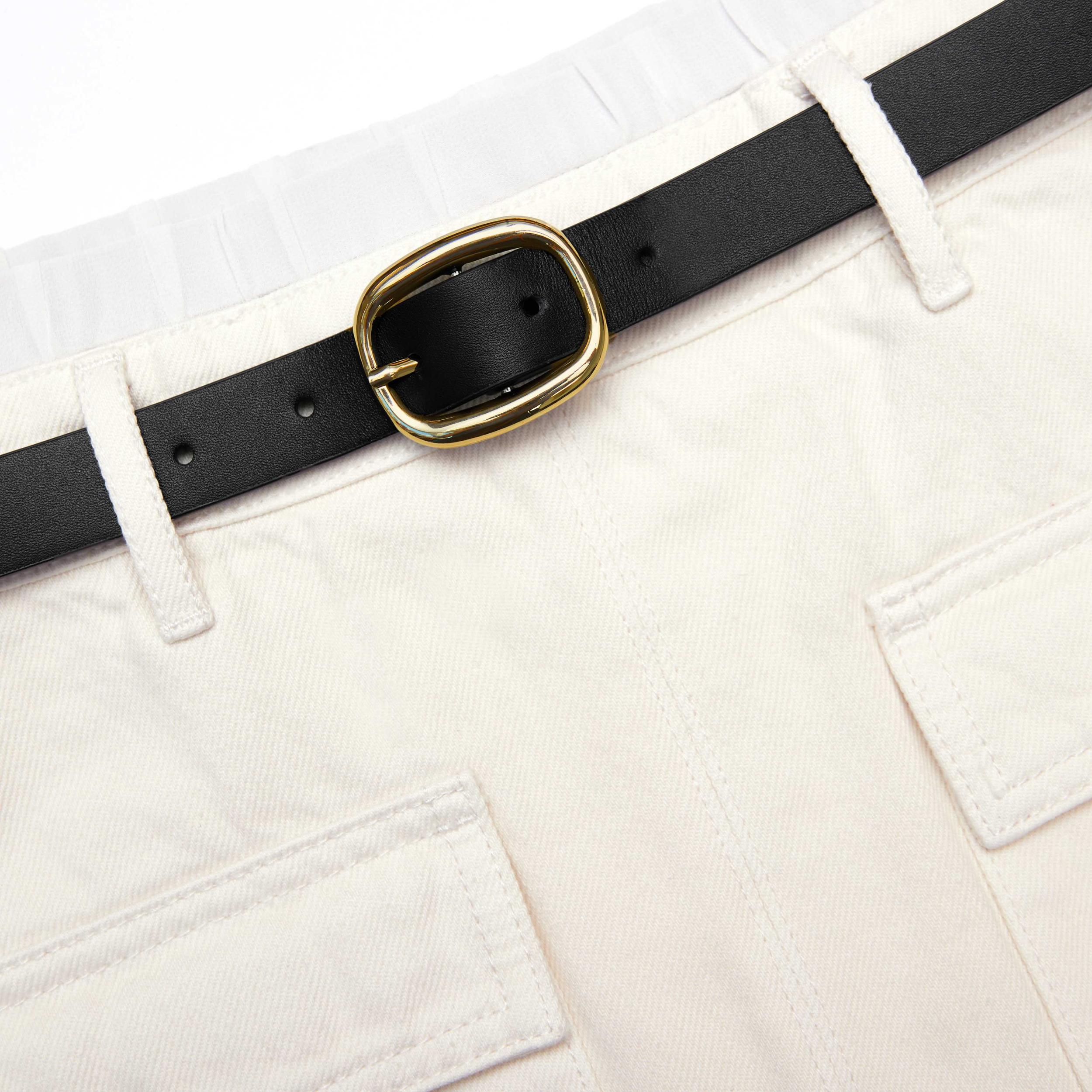 Cream Denim Midi Skirt Product Image