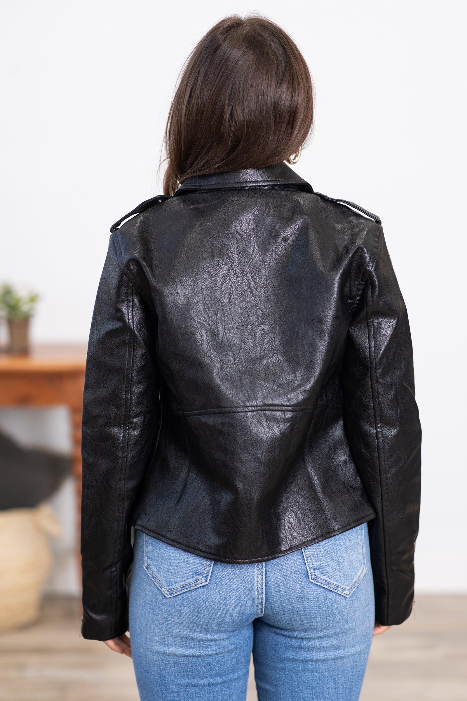 Black Vegan Leather Moto Jacket Product Image