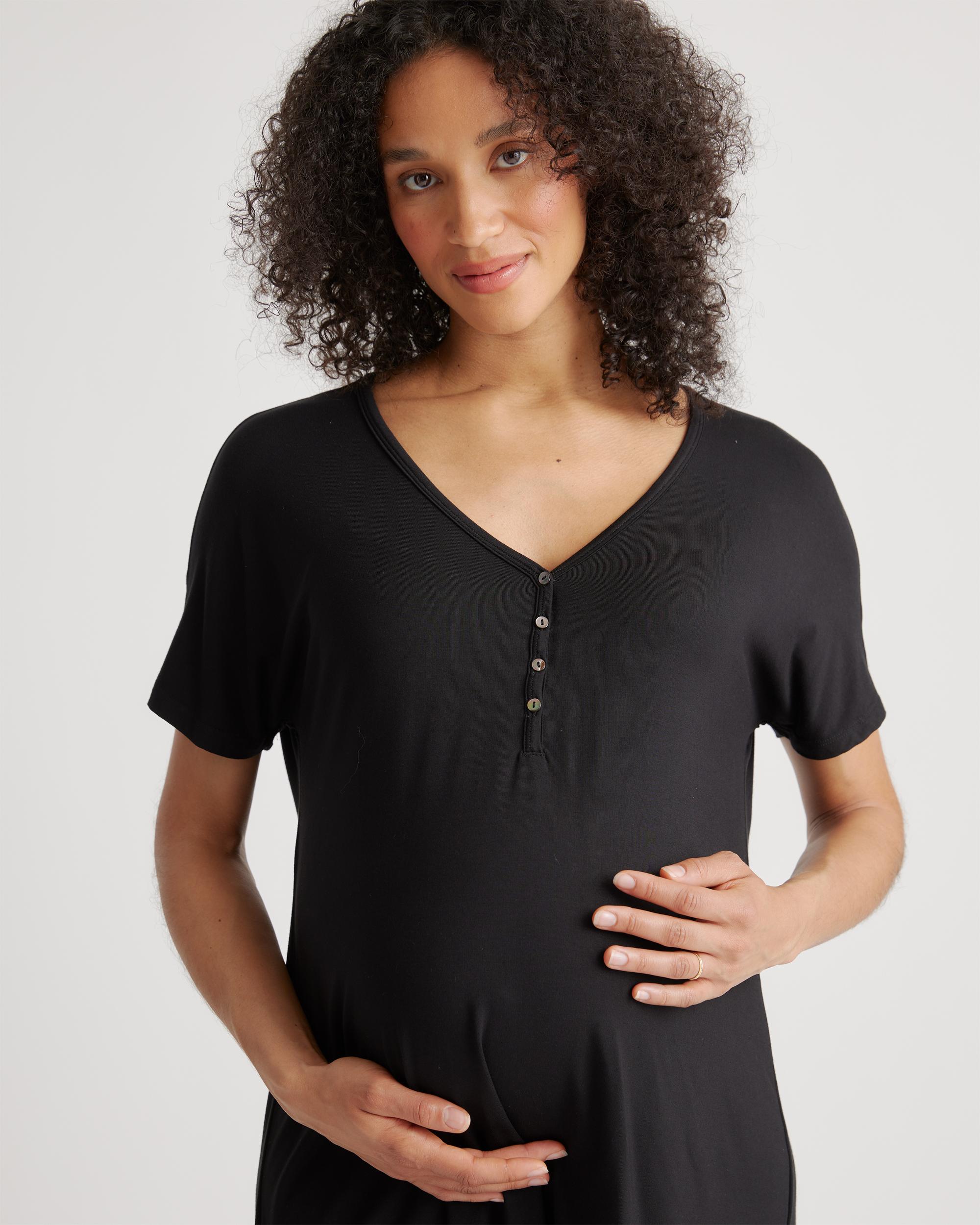 Quince | Women's Bamboo Jersey Maternity & Nursing Button Front Nightgown and Robe Set Product Image