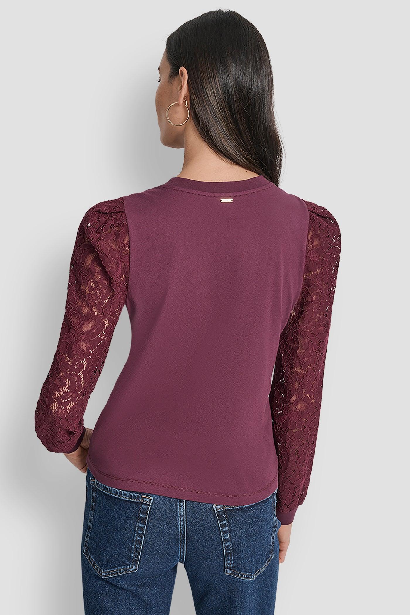 LACE PUFF LONG SLEEVE CREW NECK TEE Product Image