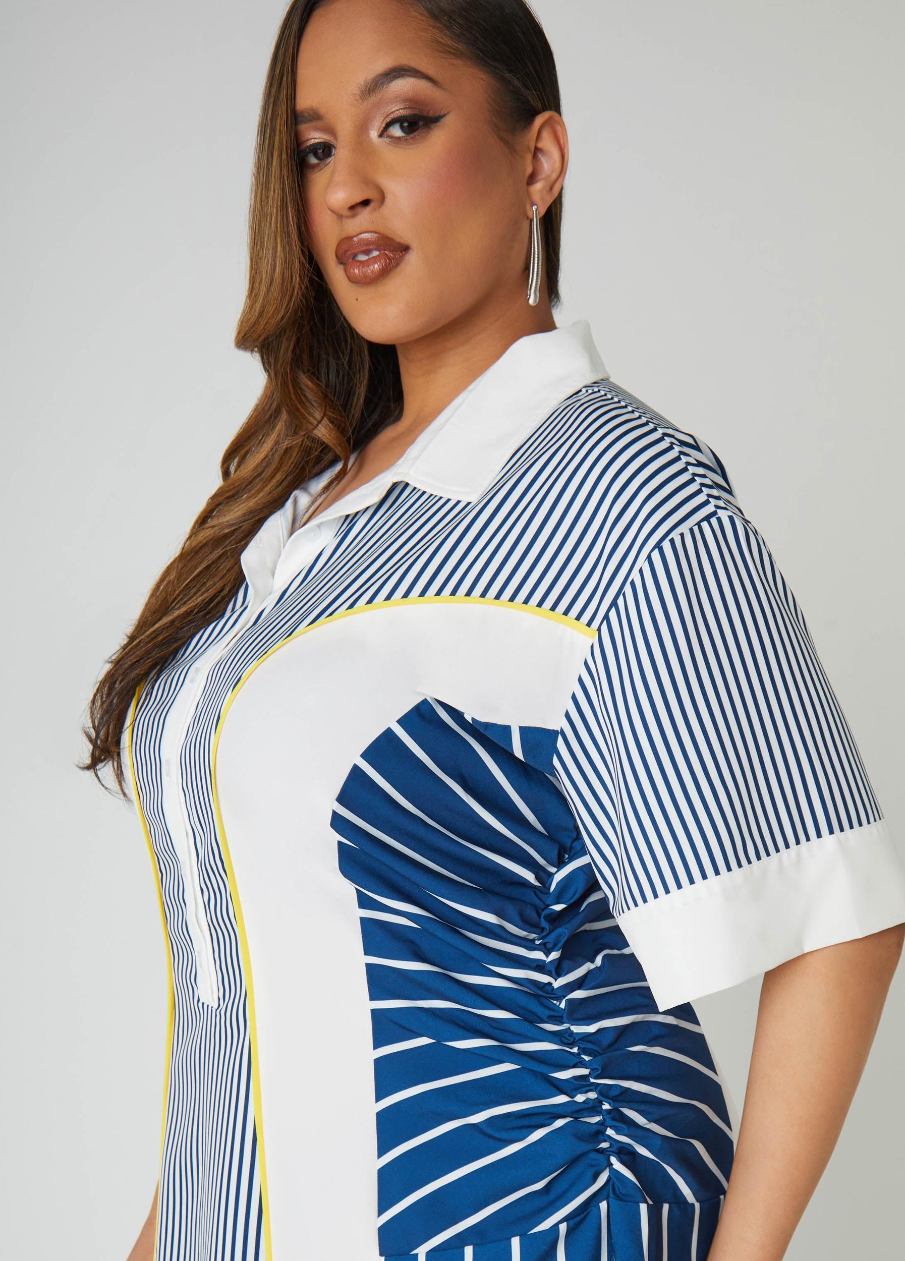 Ruched Striped Maxi Shirtdress Product Image