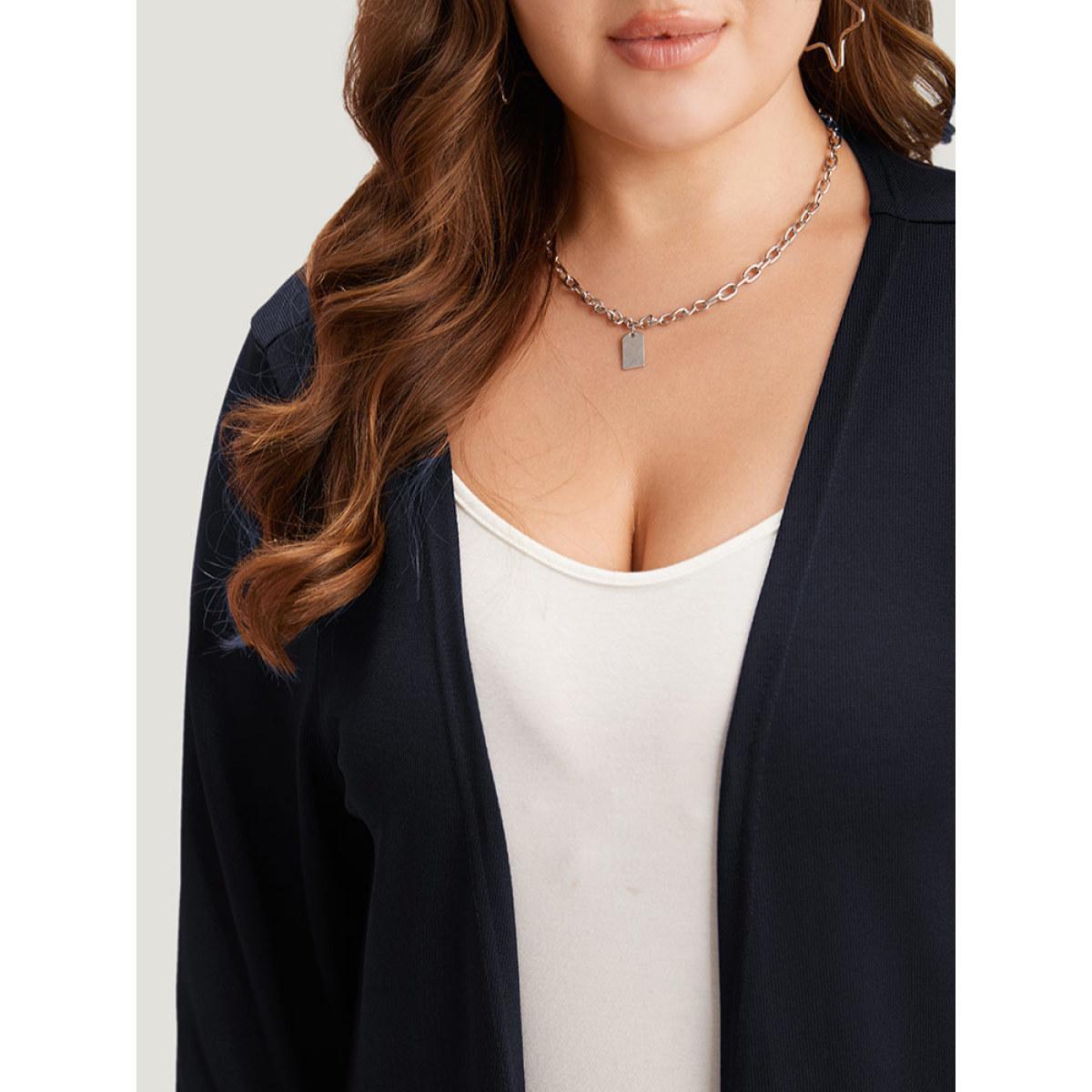 Plus Size Plain Patchwork Open Front Tassel Trim Kimono Women DarkBlue Casual Tassels Dailywear Kimonos BloomChic 18-20/2X Product Image