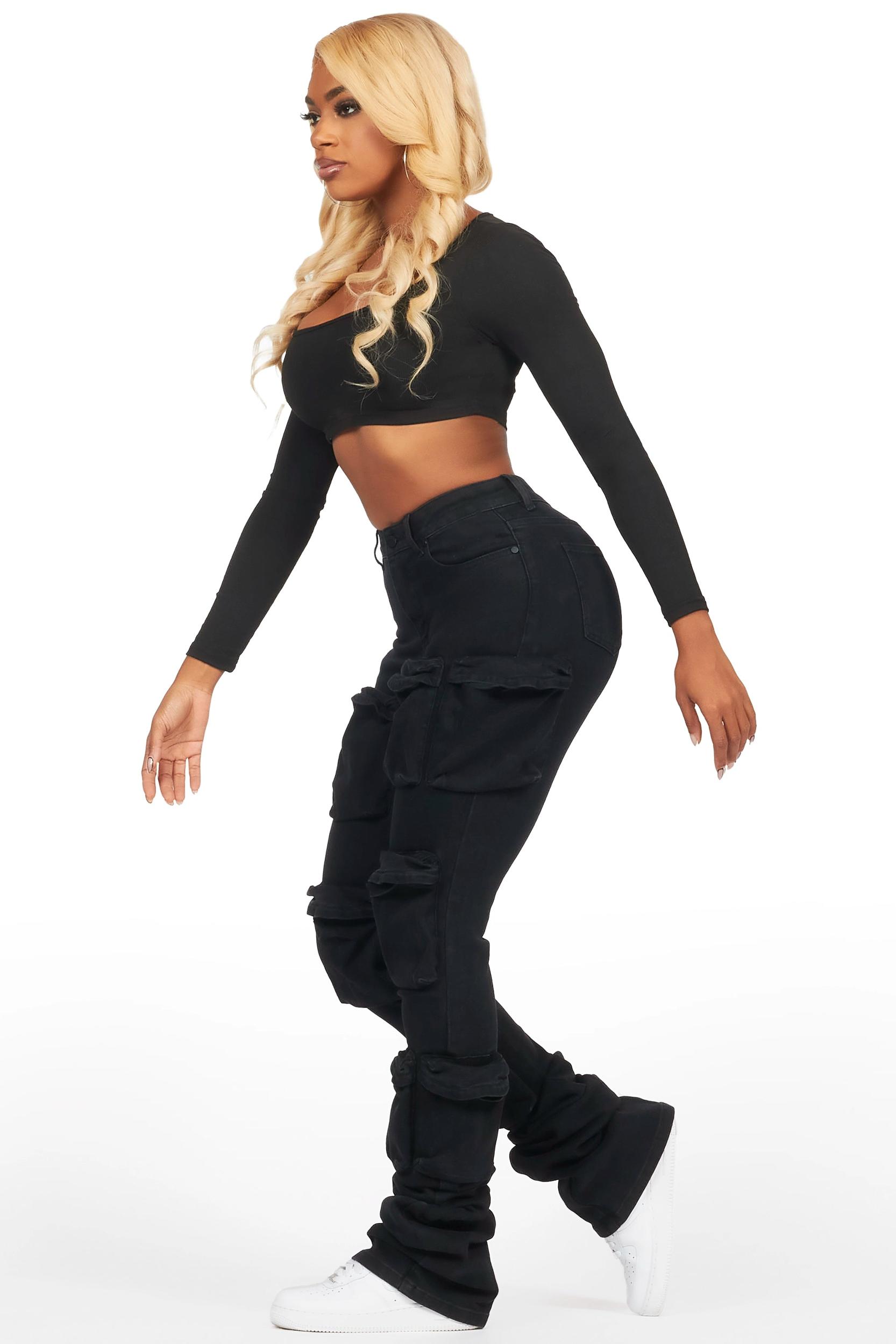 Alliyah Black Cargo Super Stacked Jean Female Product Image