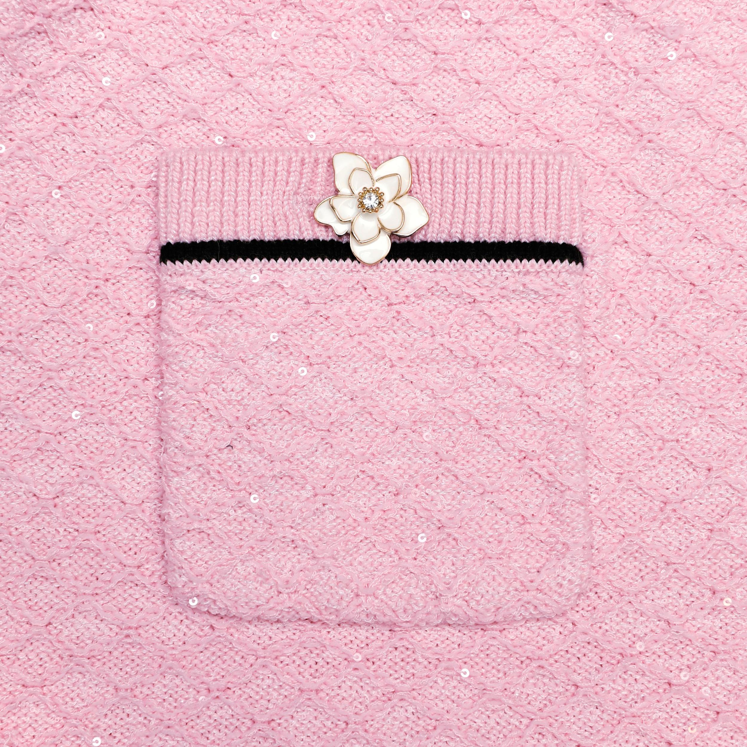 Pink Flower Knit Mini Skirt Product Image
