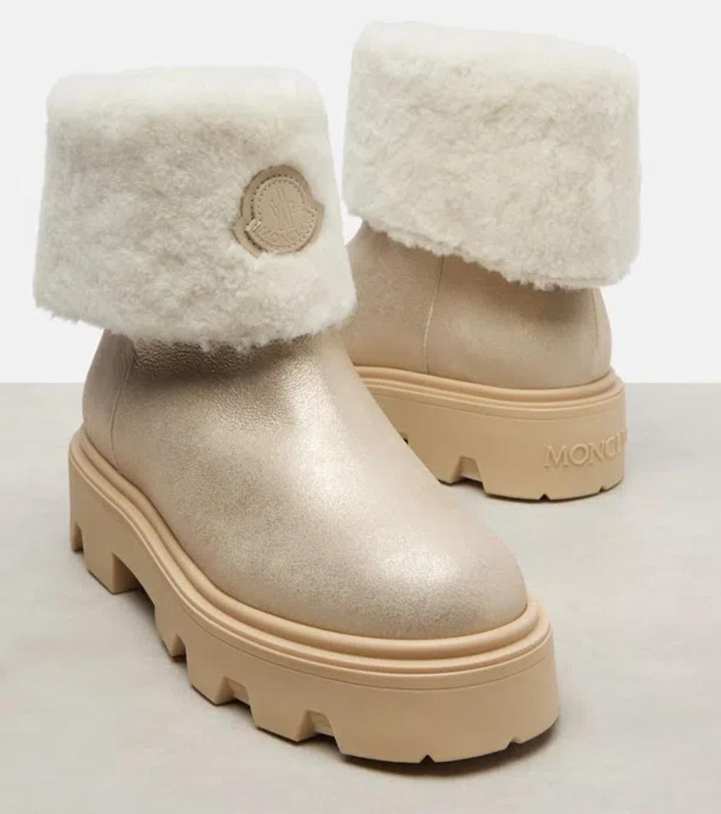 MONCLER Aurea Shearling-trimmed Leather Ankle Boots In Multi Product Image