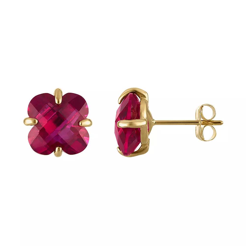 Tiara 10k Gold Gemstone Clover Cut Stud Earrings, Women's, Created Red Product Image