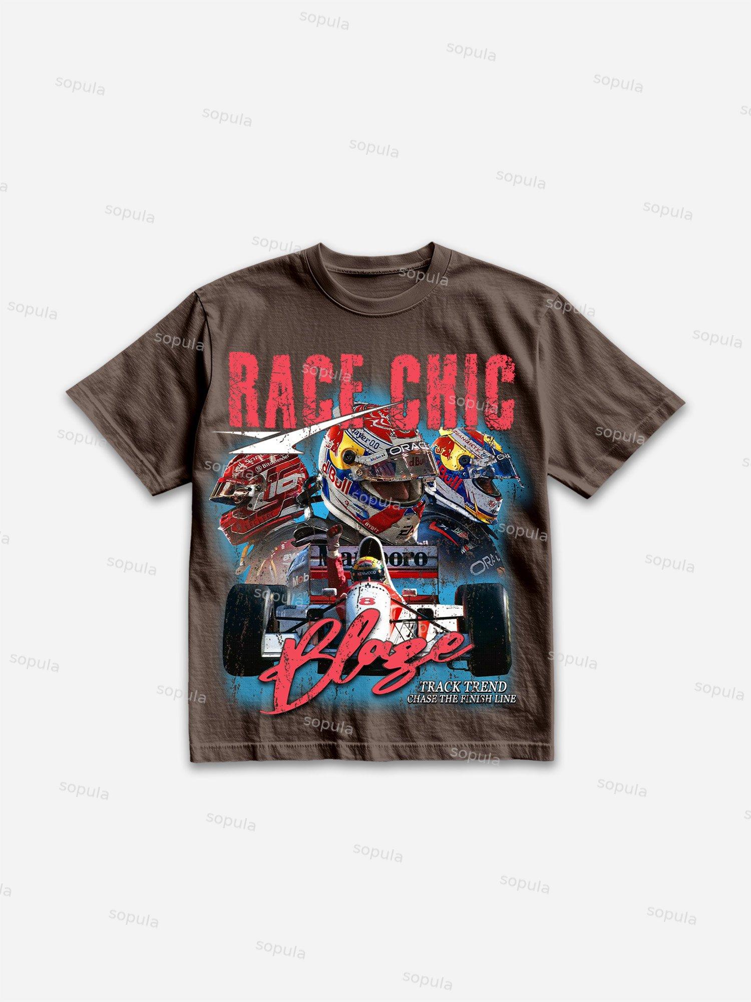 Racing Racechic Print Cotton T-shirt Product Image