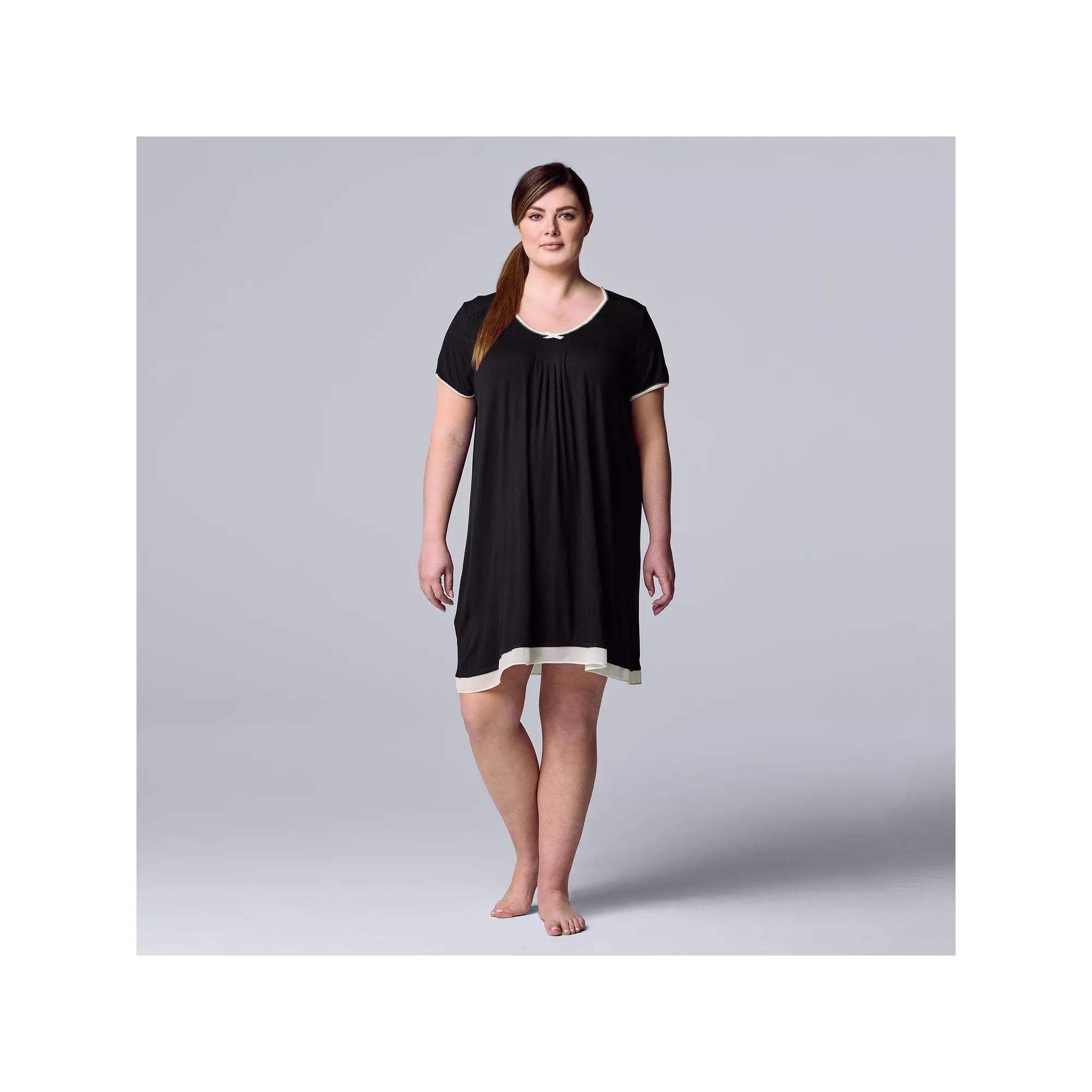 Plus Size Simply Vera Vera Wang Basic Luxury Sleepshirt, Women's, Size: 2XL, Black Product Image