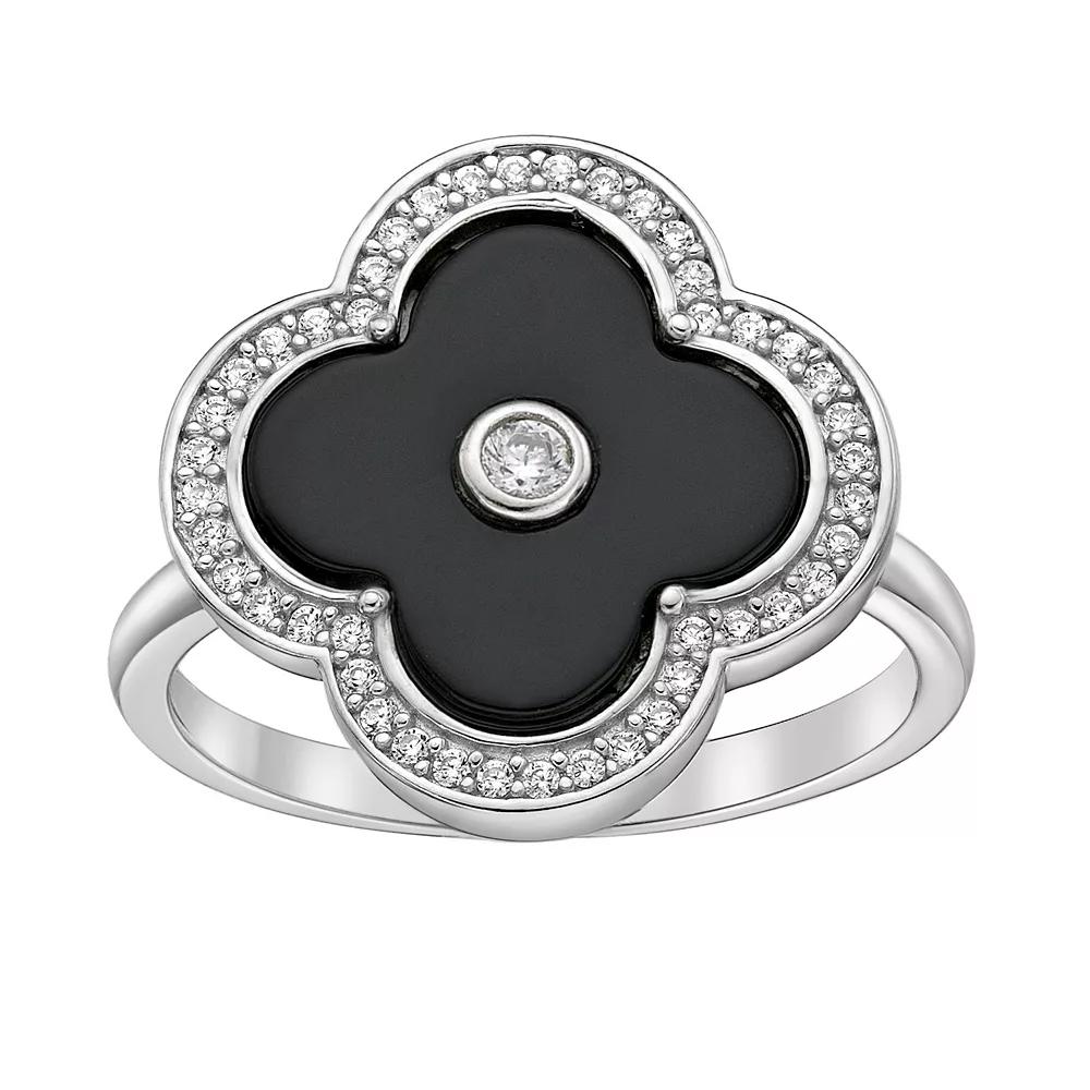 Gemminded Sterling Silver Black Onyx Clover Ring, Women's, Size: 9 Product Image