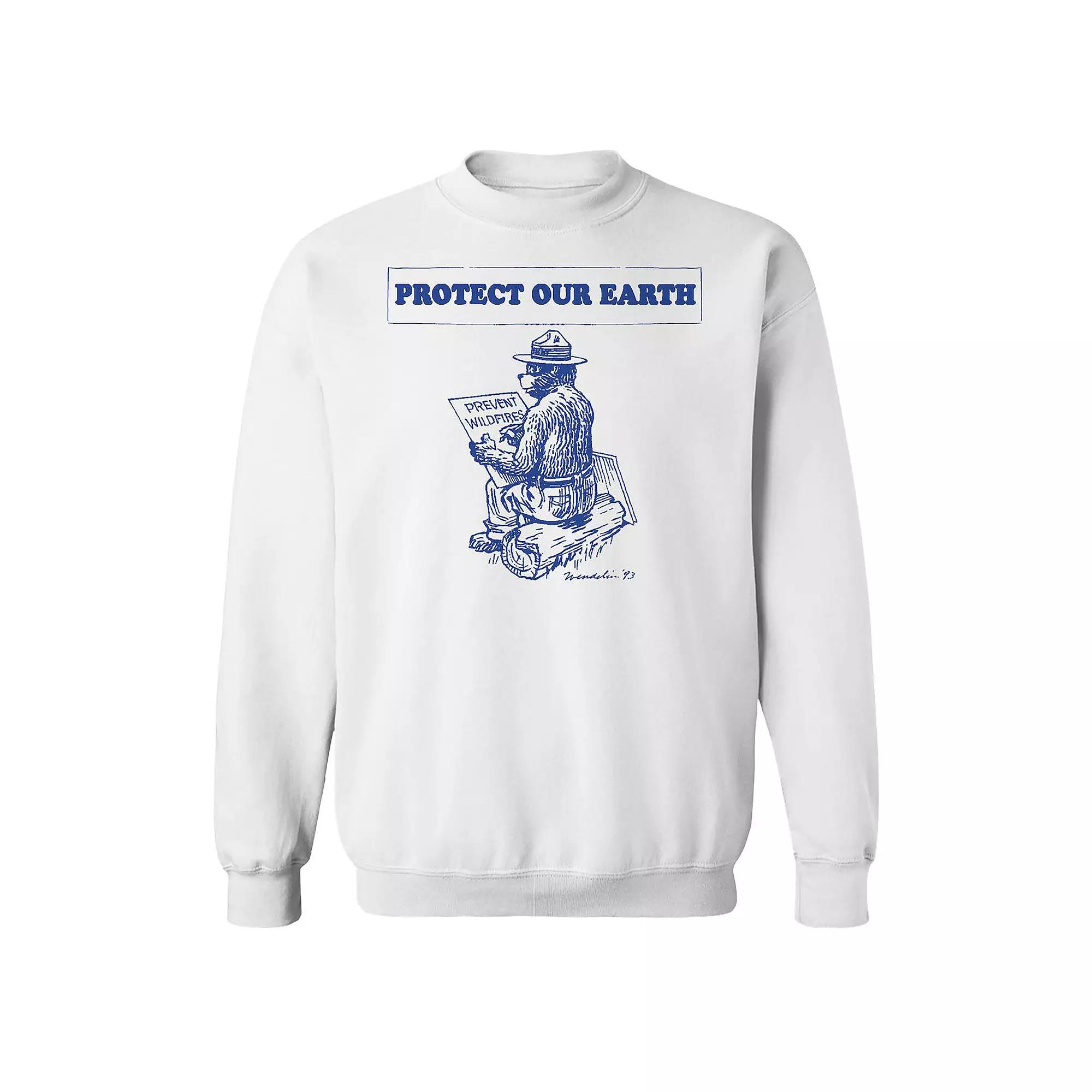 Men's Smokey Bear Protect Our Earth Graphic Fleece, Size: XL, White Product Image