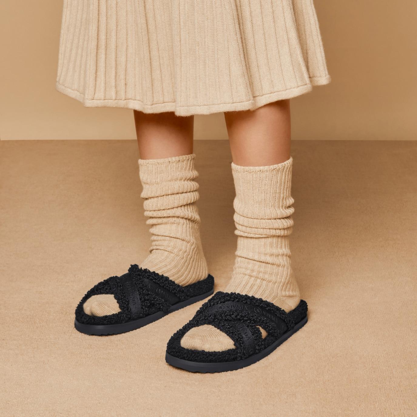 Furry Criss-Cross Strap Slippers (Hannah) Product Image