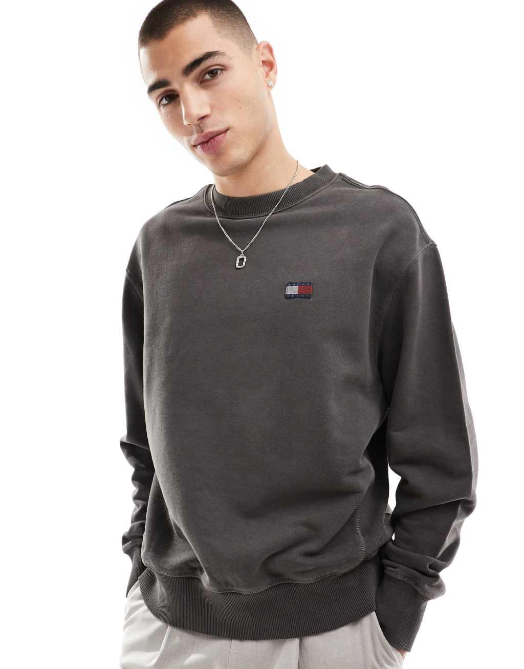 Tommy Jeans badge sweatshirt in washed black Product Image
