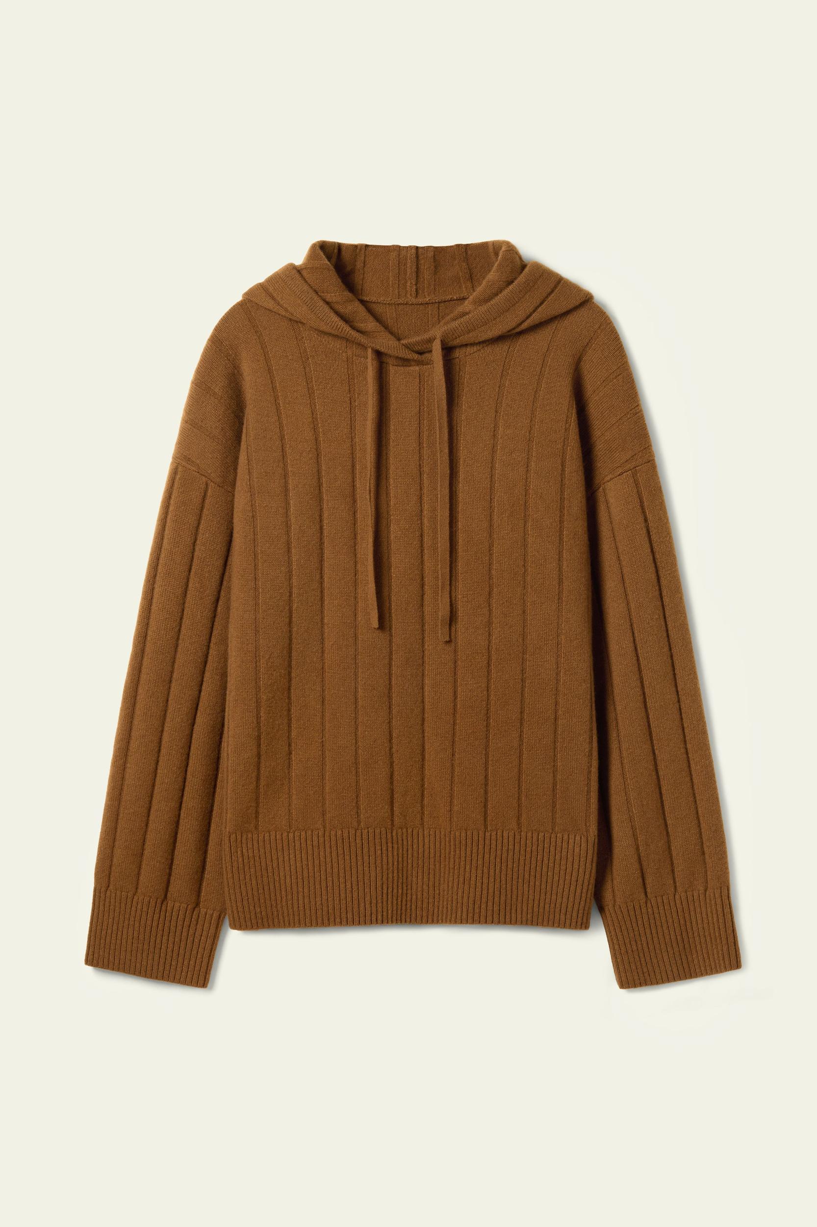 Ribbed Hooded Knit Top Product Image
