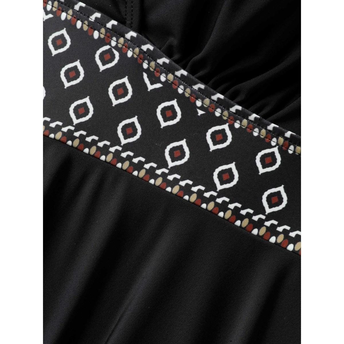 Plus Size Shell Embroidered Surplice Neck Swim Dress Women's Swimwear Black Beach Bodycon Overlap Collar High stretch Curve Swim Dresses BloomChic 18-20/2X Product Image