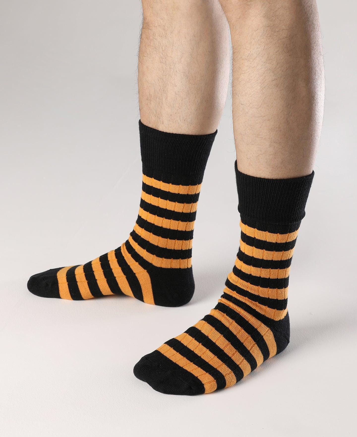 Retro Striped Cotton Socks - Black/Orange Product Image