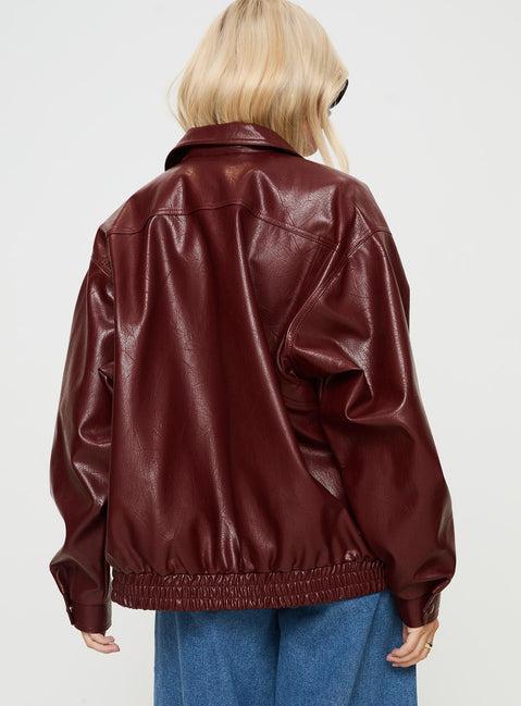 Devija Faux Leather Jacket Burgundy Product Image