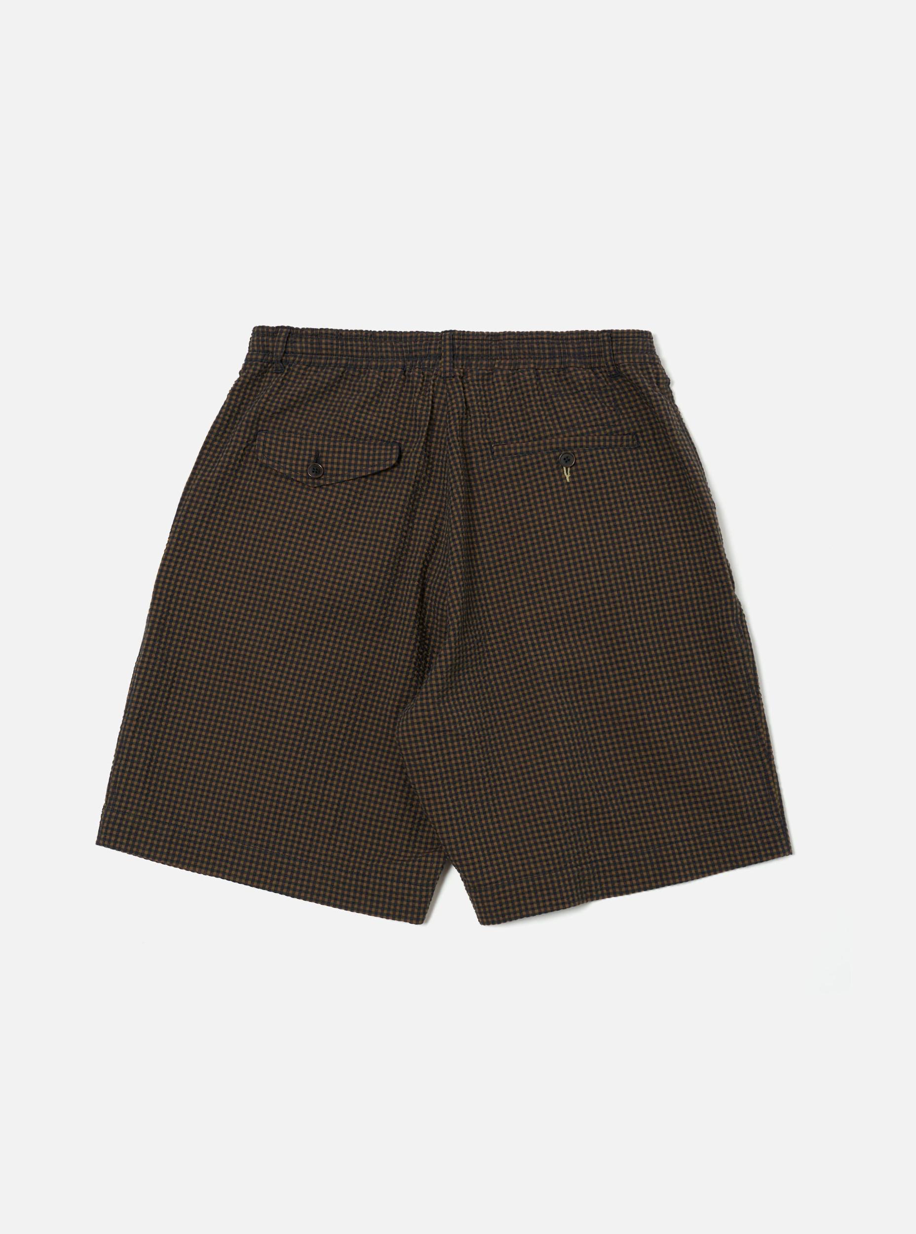 Universal Works Pleated Track Short in Navy Japanese Seersucker Product Image