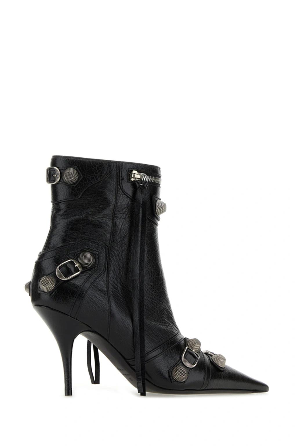 BALENCIAGA Womens Cagole Lambskin Buckle Zip Ankle Booties In Black Product Image