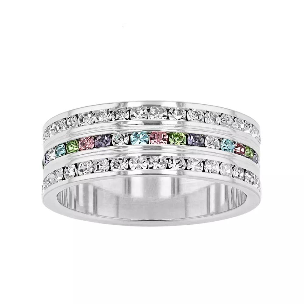 Traditions Jewelry Company Sterling Silver Clear & Multicolored Crystal Three-Row Ring, Women's,  Product Image
