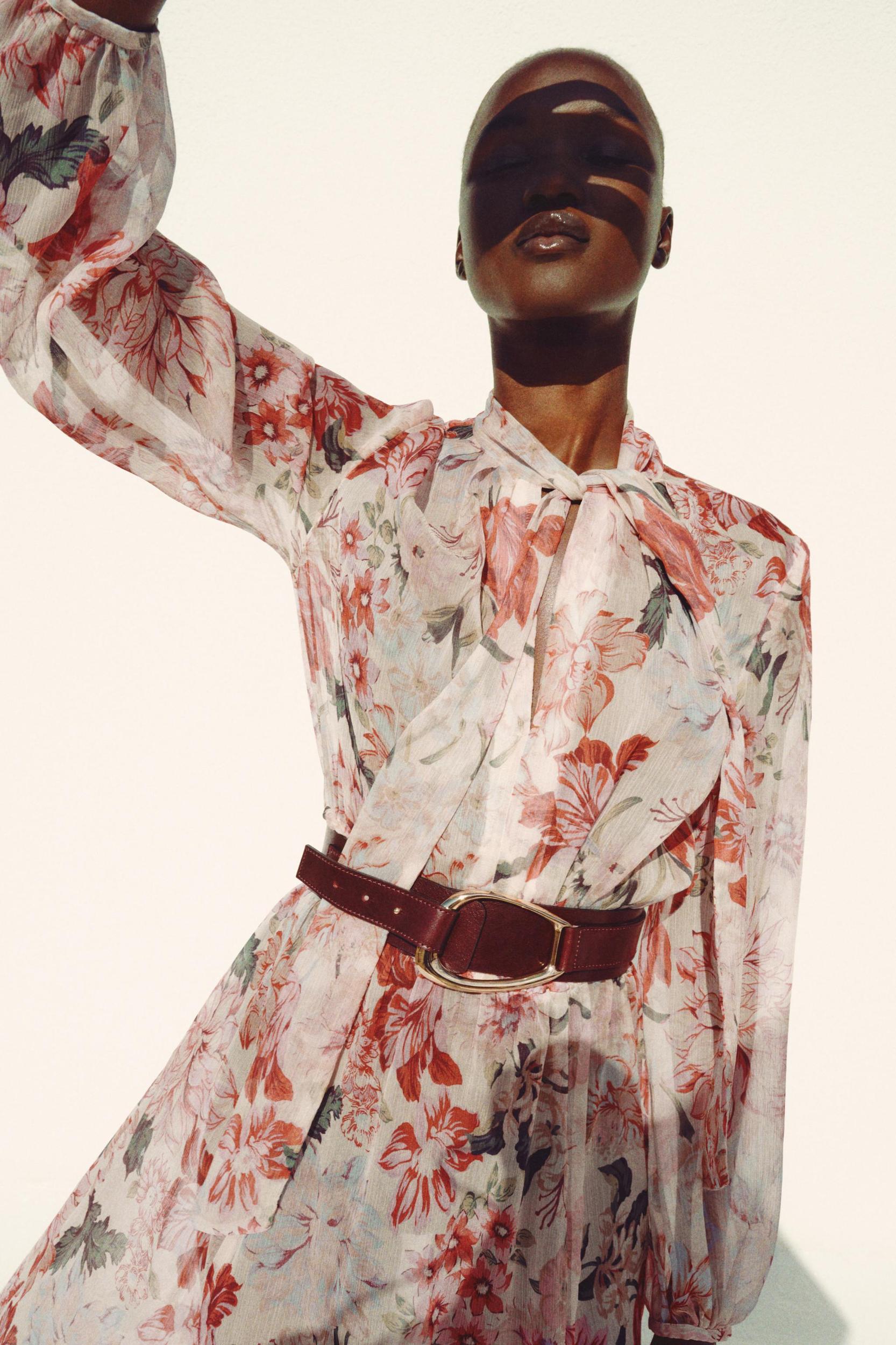 BELTED FLORAL PRINT MIDI DRESS Product Image