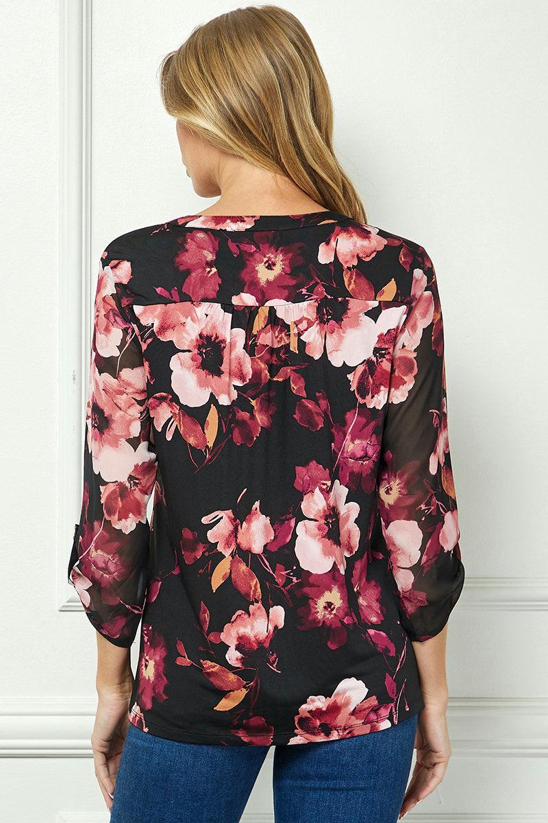 Elbow Sleeve Poncho Cutout Knot Back Bubble Blouse in Red Product Image