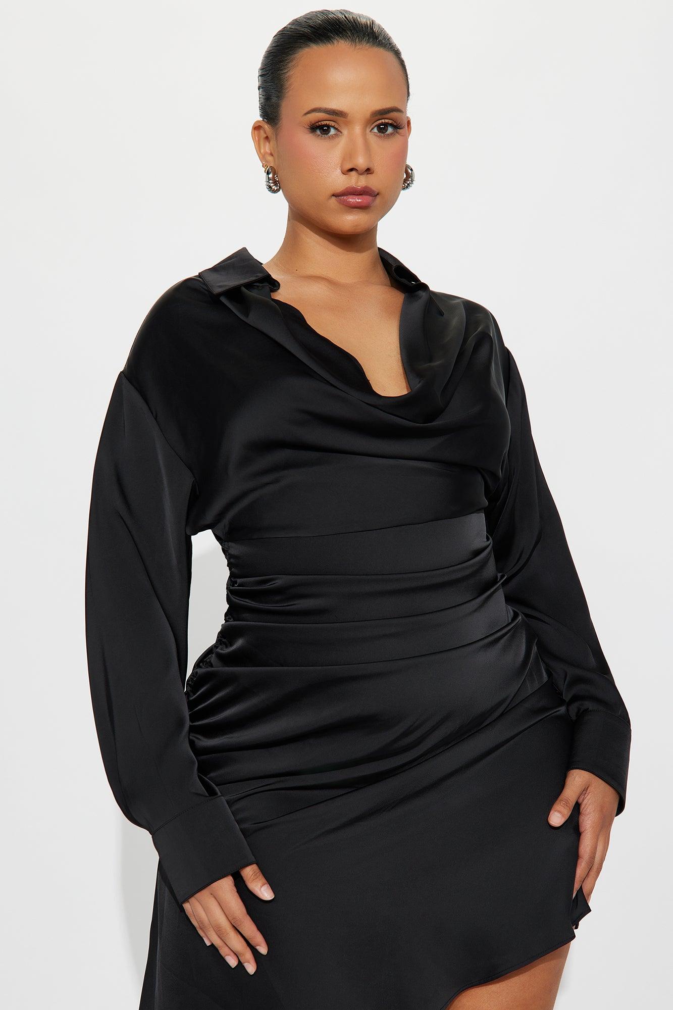 Sally Satin Shirt Mini Dress - Black Female Product Image