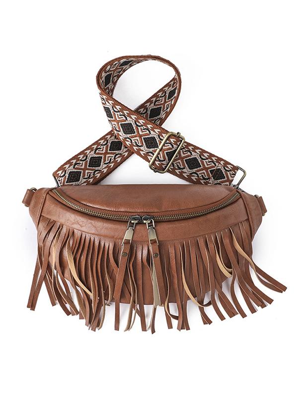 Geometric Tasseled Zipper Crossbody Bags Product Image