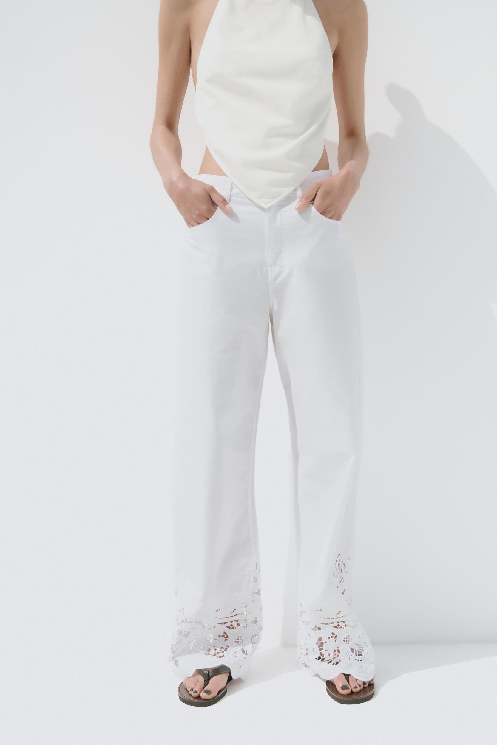 EMBROIDERED STRAIGHT LEG PANTS Product Image