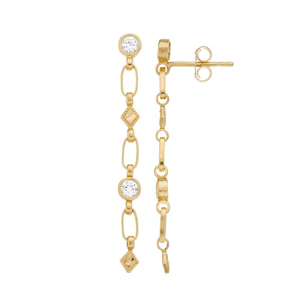 Kristen Kesho Sterling Silver Lab-Created White Sapphire Rhombus Link Drop Earrings, Women's, Gold Tone Product Image