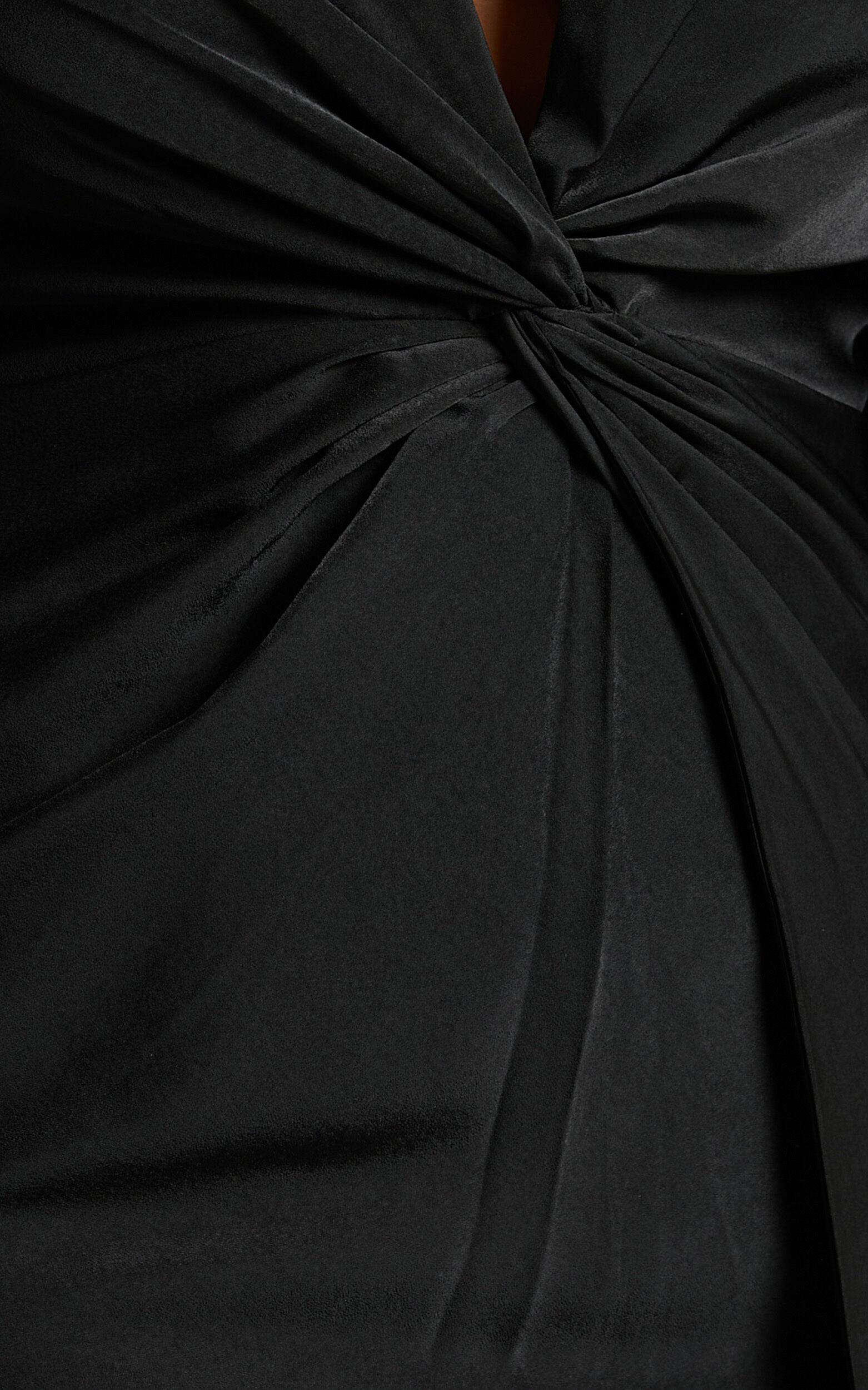 Billie Mini Dress - Twist Front Long Puff Sleeves Dress in Black Product Image