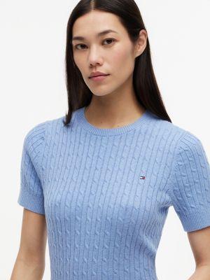 Short-Sleeve Cable Knit Sweater Product Image
